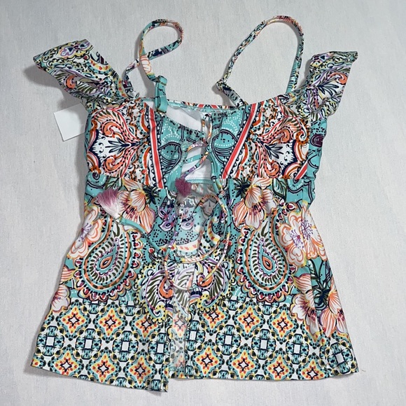 Kenneth Cole REACTION Baby Sleeve Bandeau Tankini Swimsuit Top Small - Picture 4 of 8